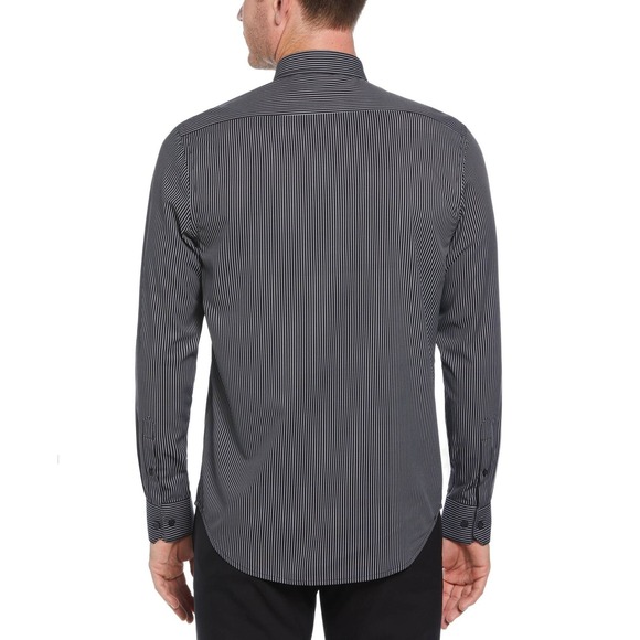 Perry Ellis Mens Slim Fit Stretch Black White Pinstripe Dress Shirt M M - Picture 2 of 6